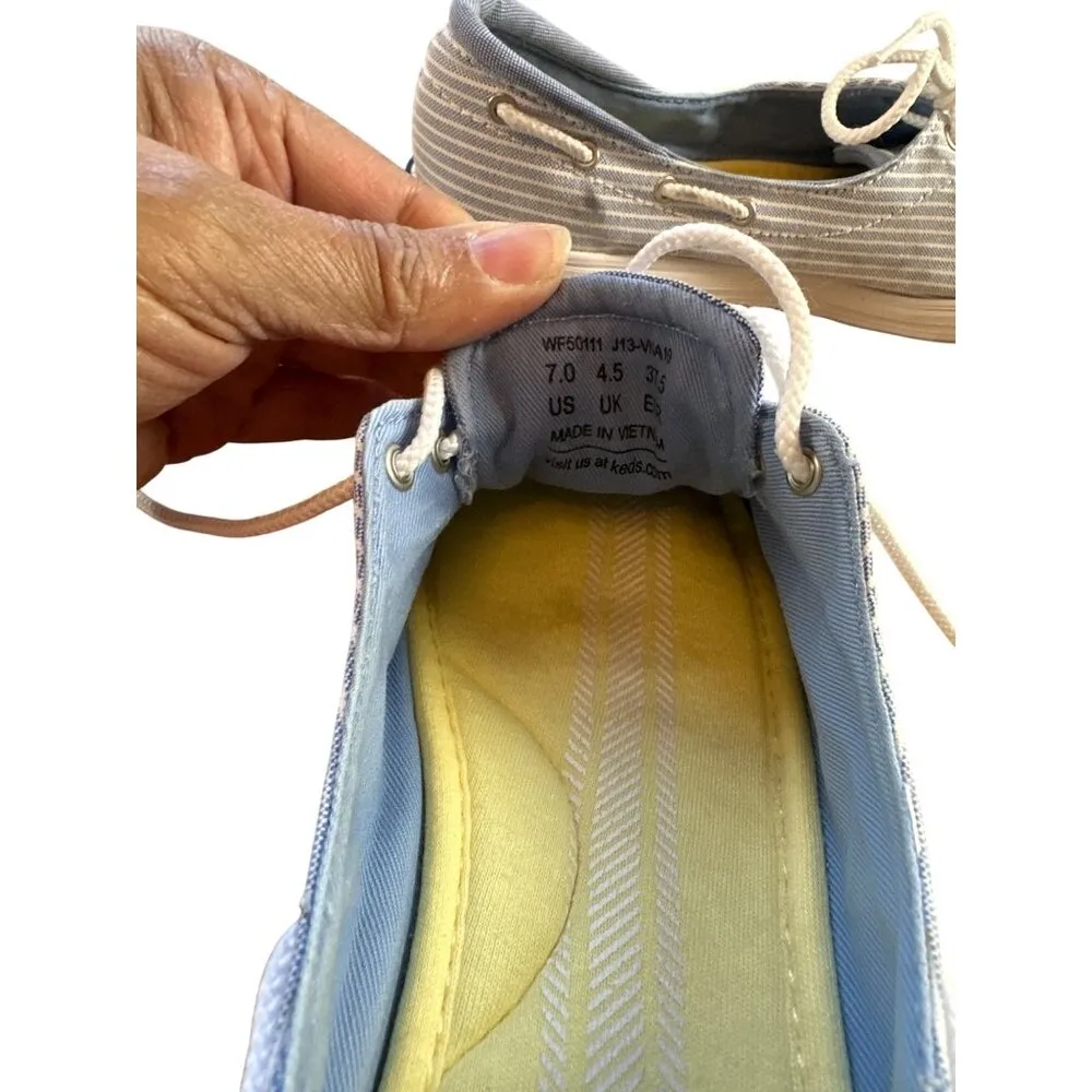 Keds Size 7 Blue White Striped Lace-Up Casual Canvas Womens Shoes - Image 9