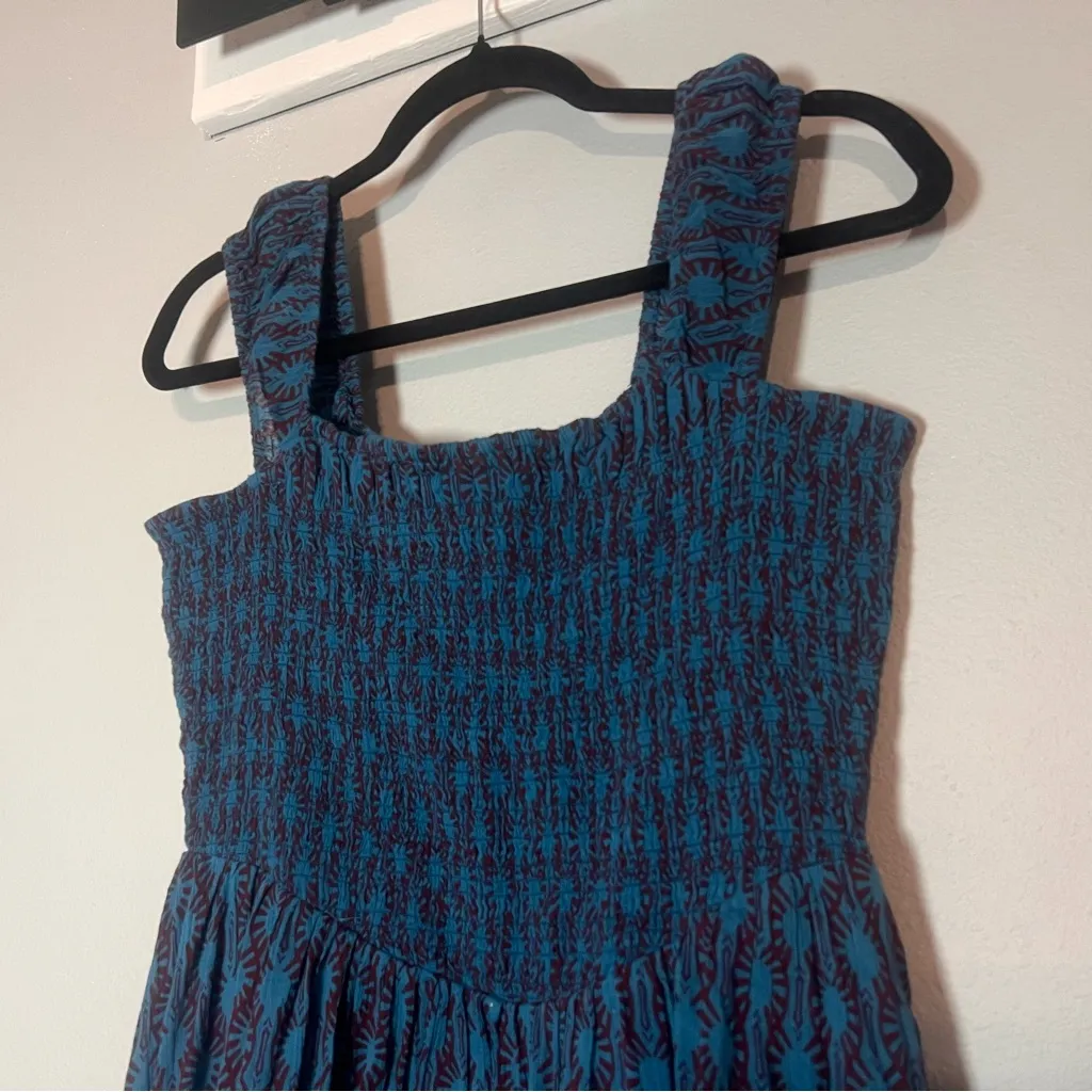 Free People Sweet Annie Cotton Mini Dress Blue Smocked Sleeveless Size Medium - Image 5