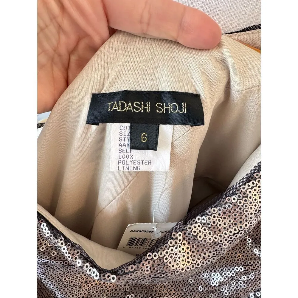 NWT Tadashi Shoji Bronze Sequin One Shoulder Cocktail Dress Size 6 - Image 6