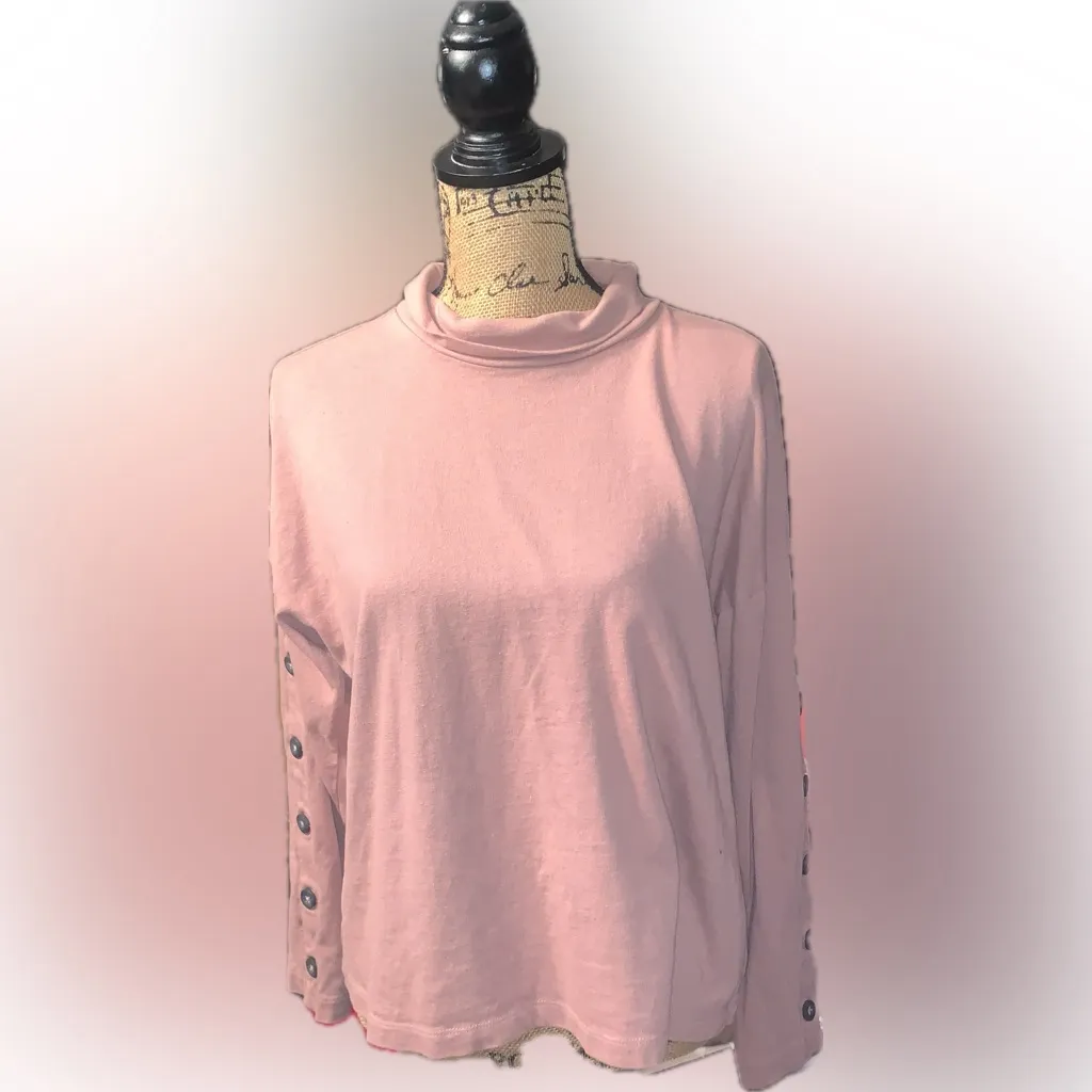 Madewell Mauve Button Sleeve Relaxed Fit Baggy Turtleneck Organic Cotton Top M - Image 5