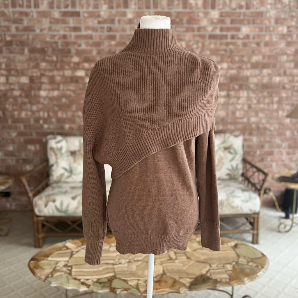 Shein Sweater Turtleneck Foldover Balloon Sleeve Brown L Cozy not for sale - Image 2