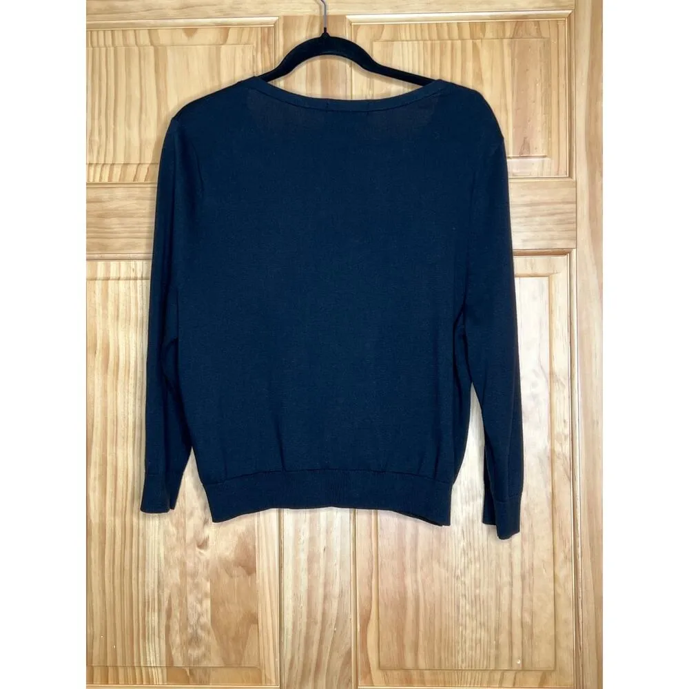 Land's End womens size L sweater pima cotton navy button-up office wear - Image 2