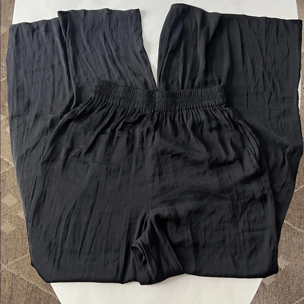 ZARA Black Wide Leg Flowy Pull On Pants Pockets Size Medium - Image 5