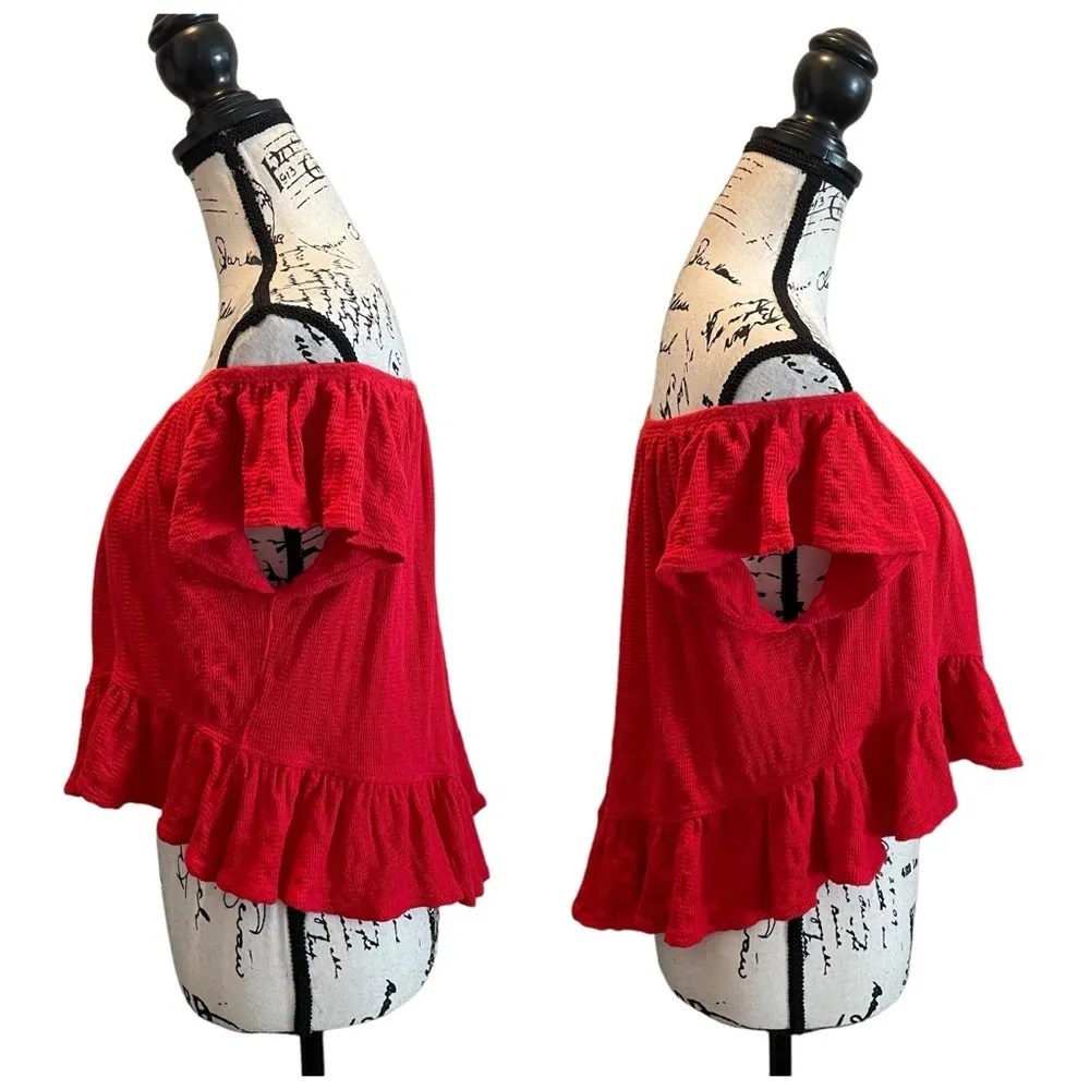 We The Free UO Urban Outfitters Mint Julep Ruffle Off shoulder top Red Size XS - Image 5