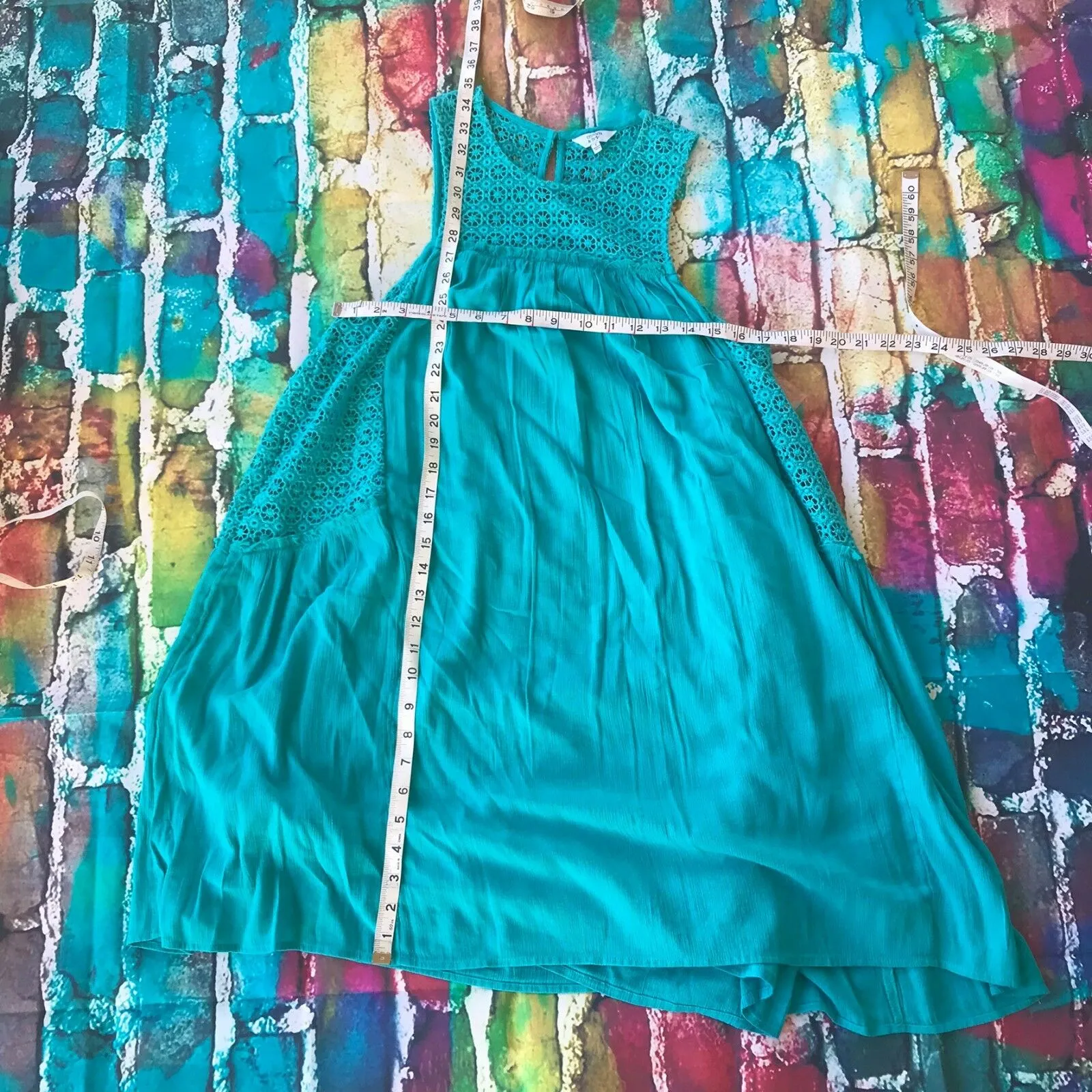crown & ivy Womens Dress Size Small‎ Gauzy Tank Lace Turquoise Teal Swim Coverup - Image 4