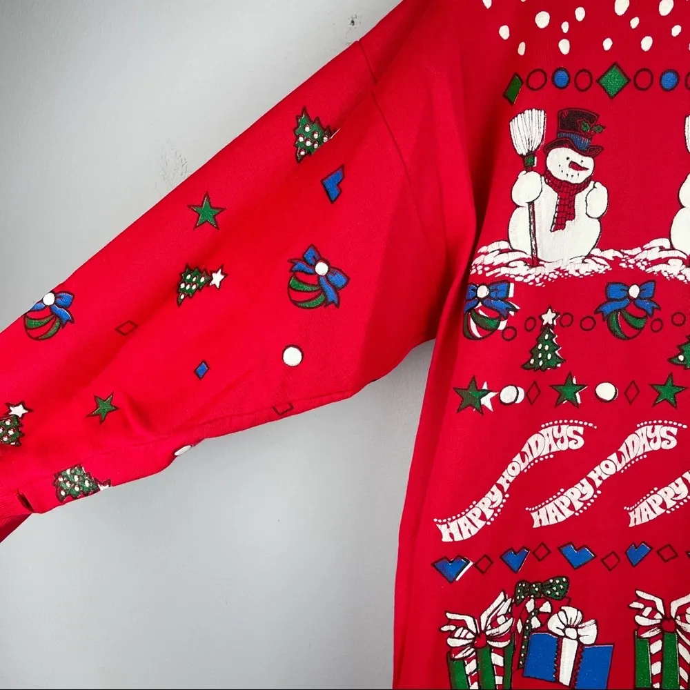 Vintage Christmas Sweater Tunic Dress Snowmen Red Size undefined - Image 7