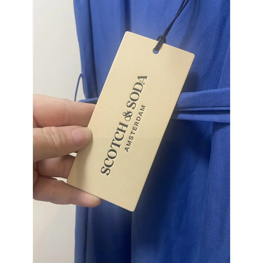 Scotch & Soda Dress Womens Small Blue Maxi Ruffle Strap Tie Back Tiered Hem - Image 3