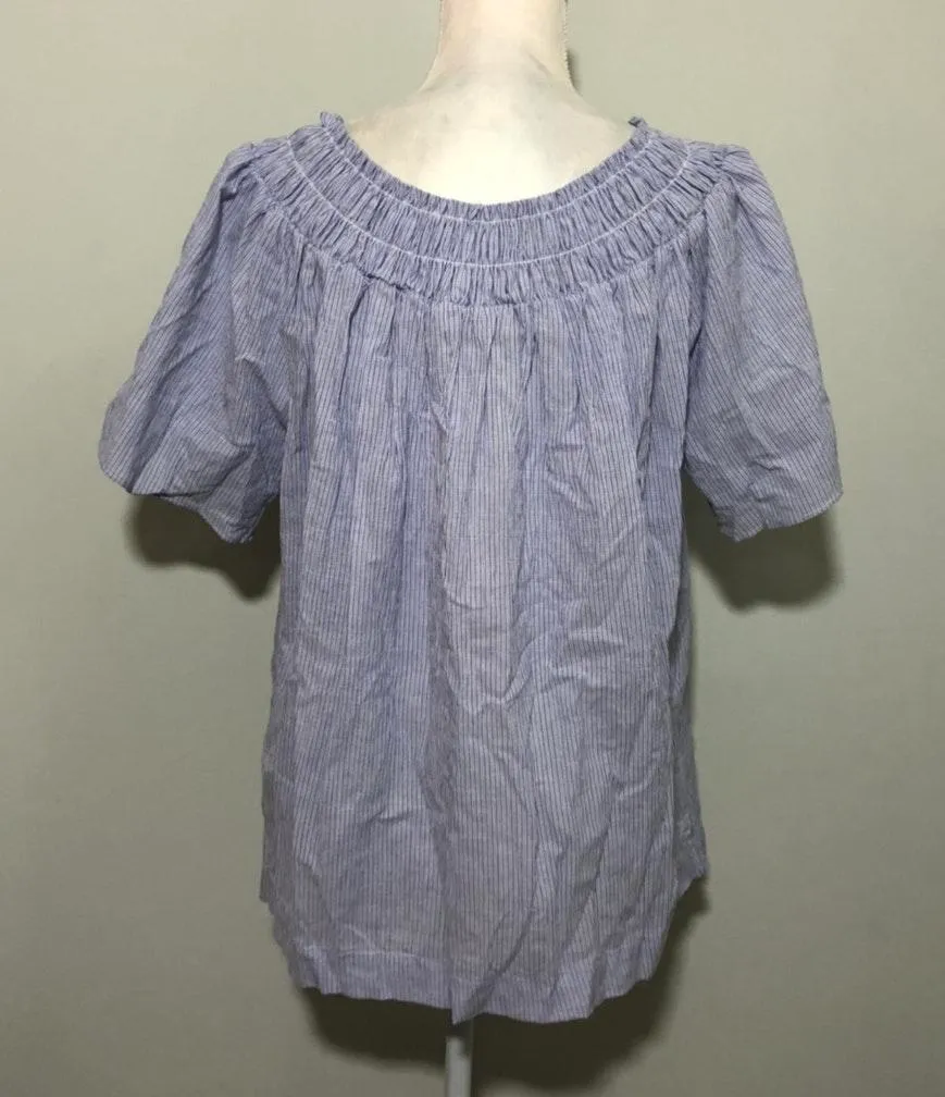 NWT Blue White Striped Pinstripe Seersucker Smocked Peasant Loose Fit Top Blouse New Size Large - Image 5