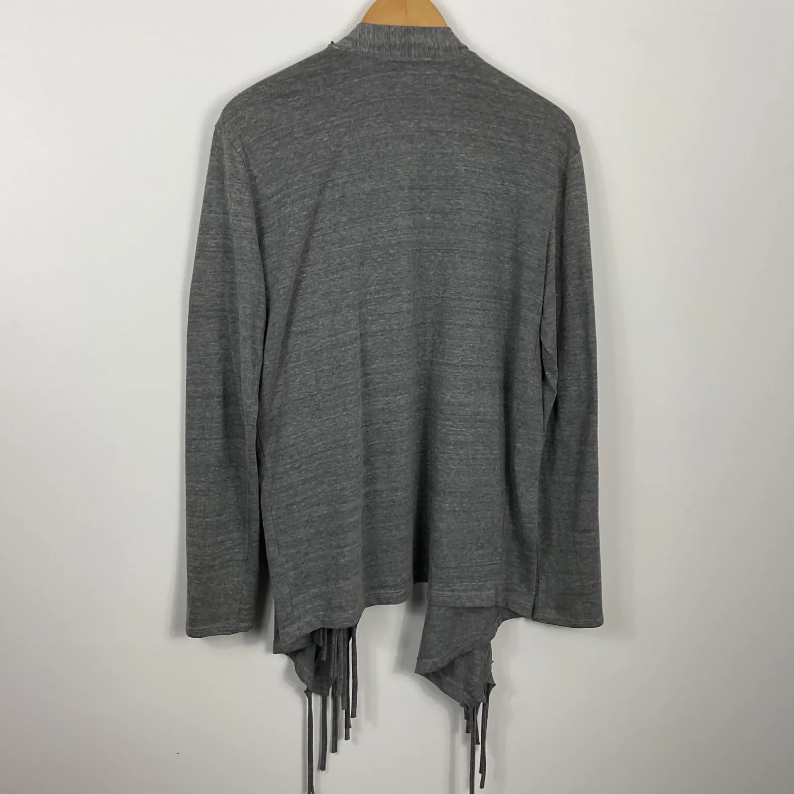 Nation LTD Womens Small Gray Fringe Open Front Long Sleeve Cardigan - Image 2