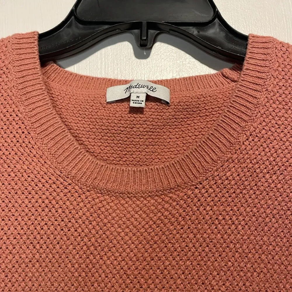Madewell- Dusty Pink High Round Neckline Waffle Knit Hi-Low Sweater- Size Medium - Image 5