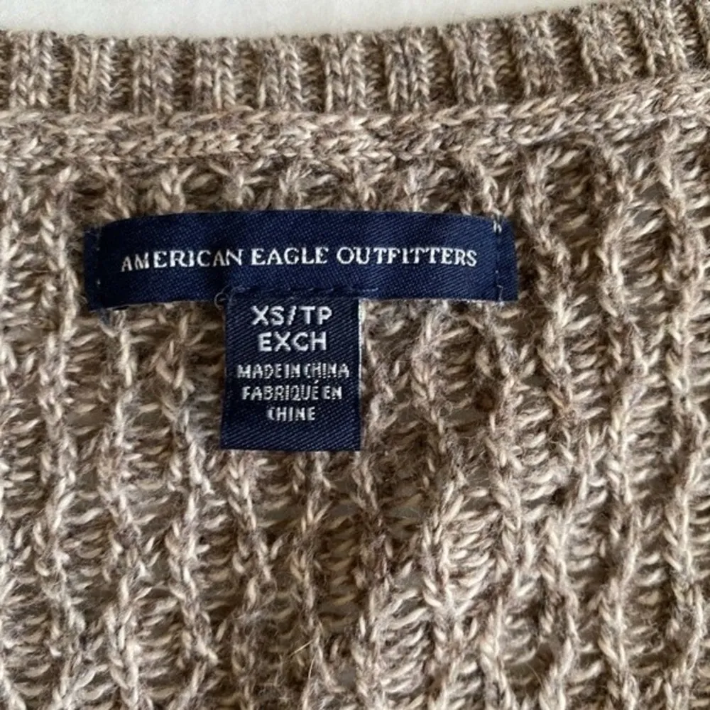 American Eagle Knit Sweater Cable V-Neck Mocha Brown Pullover women’s Size XS - Image 10