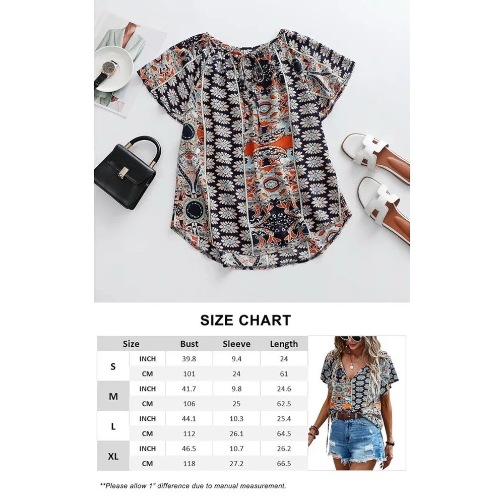 NEW~ Floral Print V Neck Ruffle Short Sleeve Loose Tunic Blouse 3X - Image 4