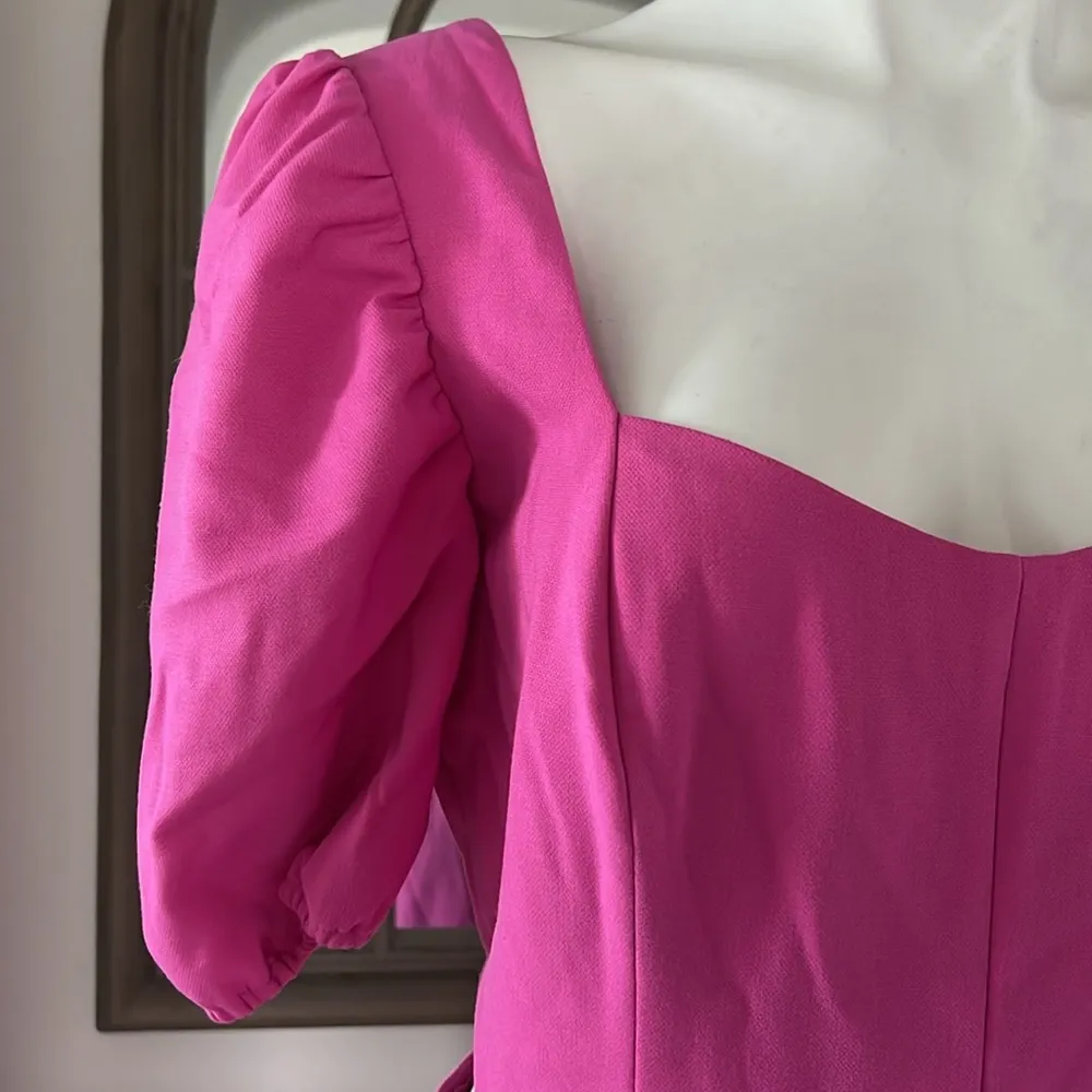 French Connection Puff Sleeve Cutout Dress, Wild Rosa Size 10 New w/Tag $118 - Image 7