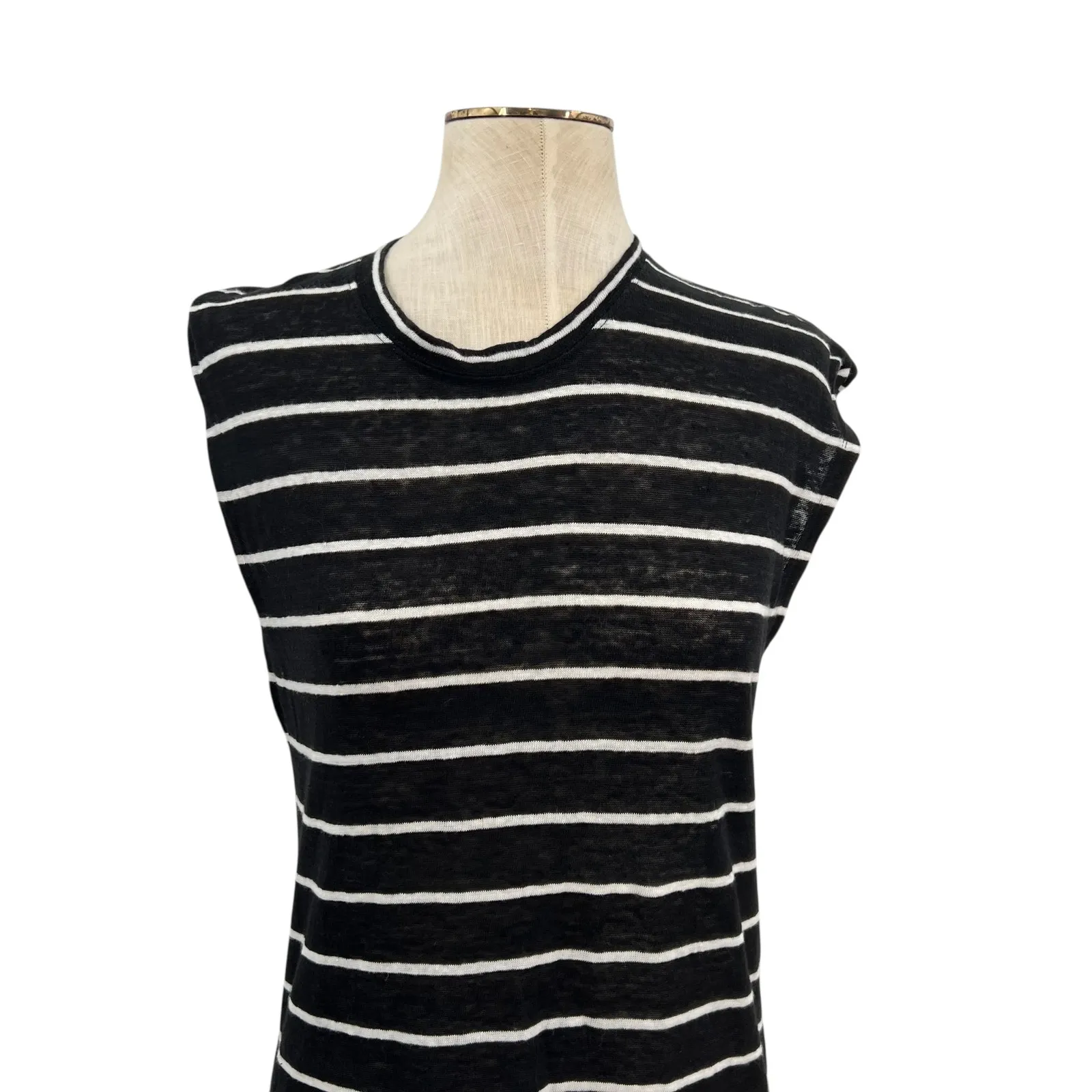 Iro‎ Molly Dress Maxi Length T-Shirt Short Sleeve Linen Stripe Black Size Small - Image 4