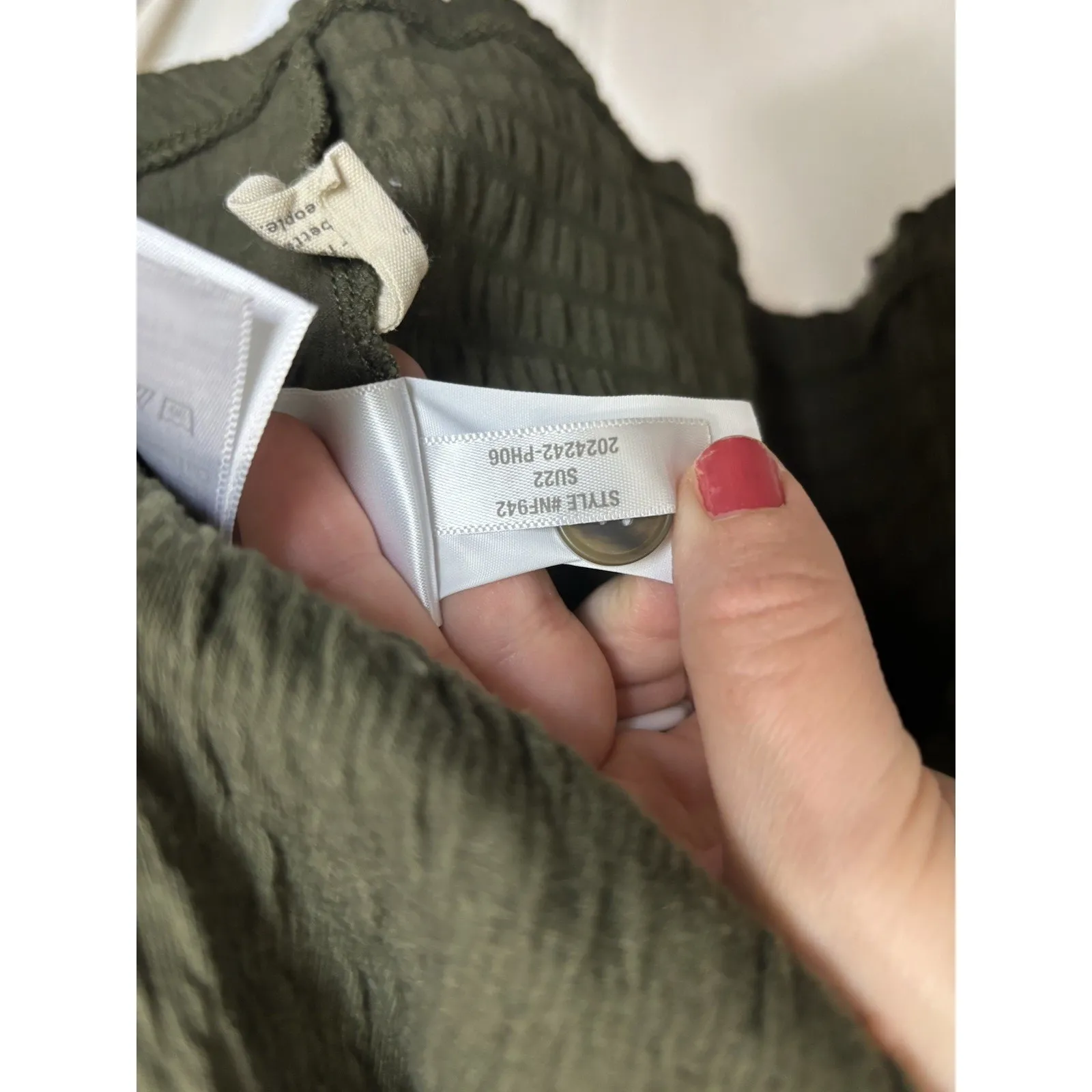 Madewell Green Crinkle Knit Tiered Mini Dress Size Large Babydoll Minimalist - Image 6