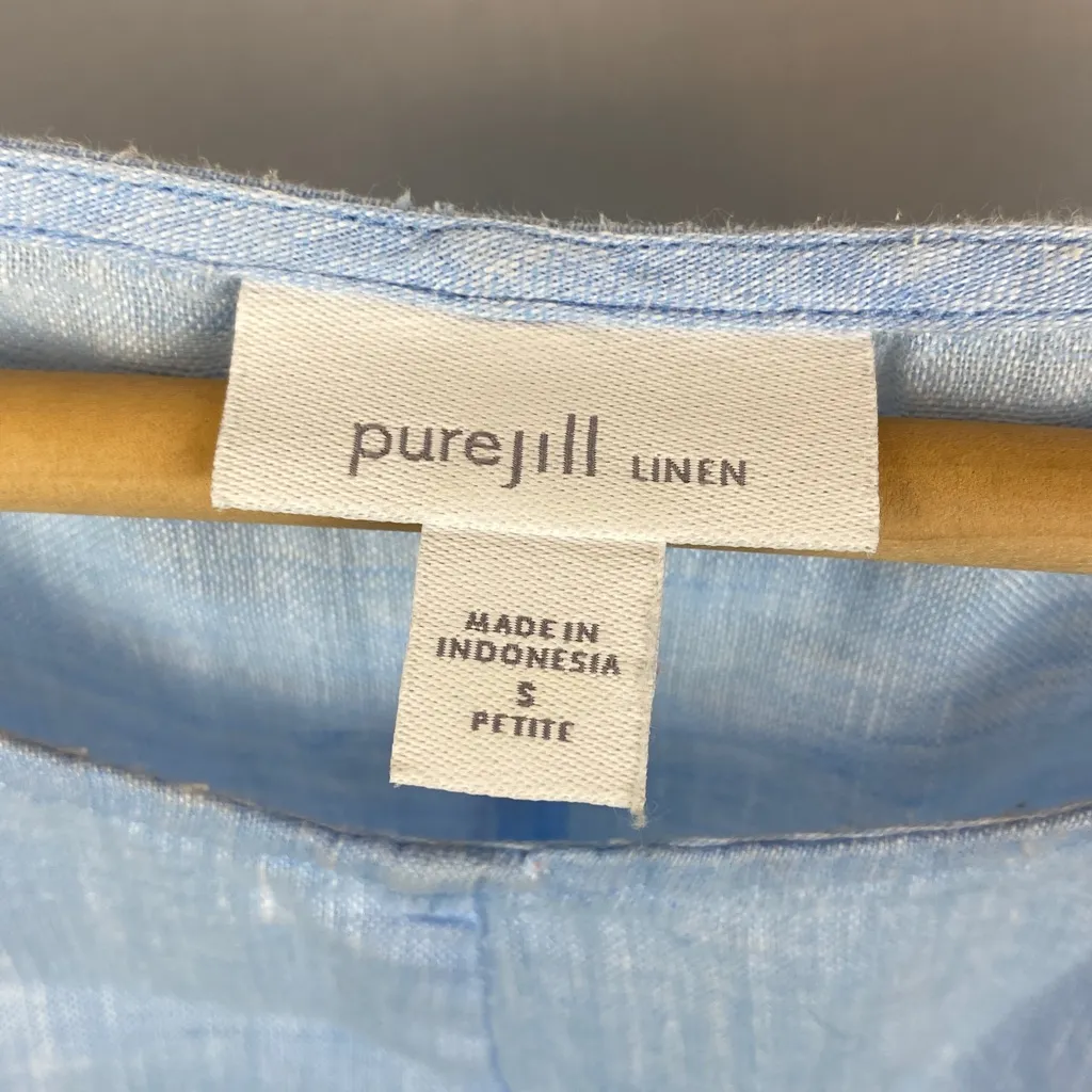 J Jill 100% Linen Short Sleeve Blouse Top PS Blue Size undefined - Image 3