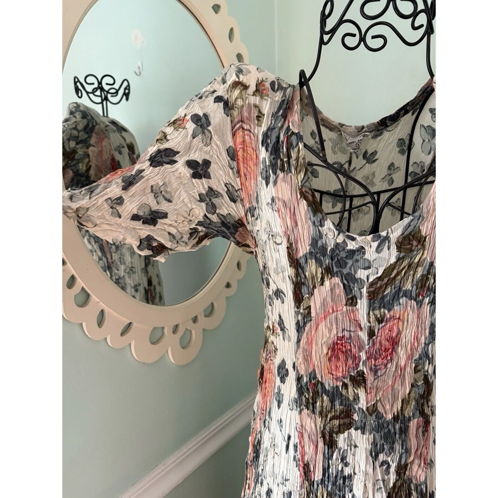 Vtg Starina Rayon Crepe Maxi Dress L Rose Garden Tea Cottagecore Feminine Prarie Size L - Image 5