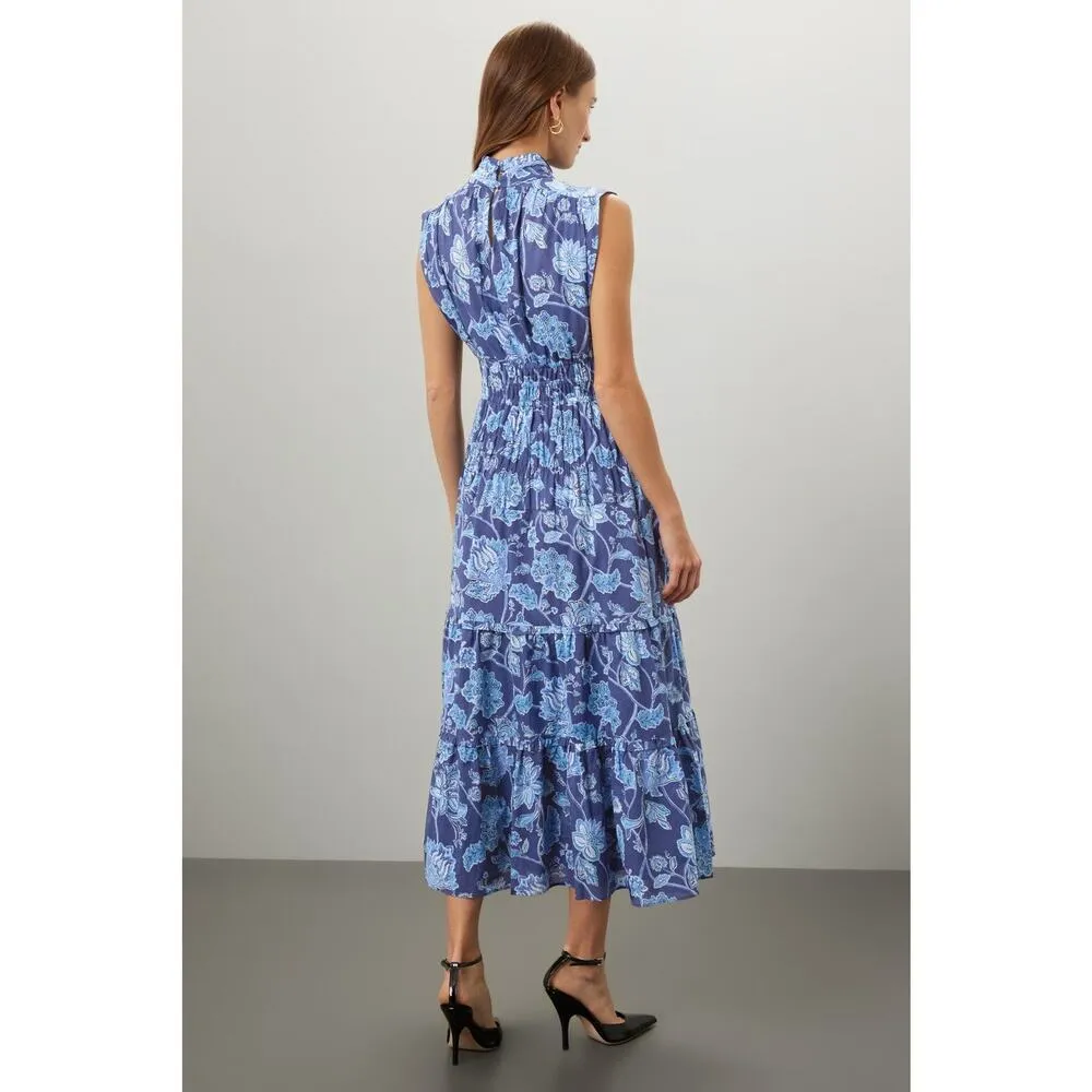 DEREK LAM 10 CROSBY Blue Floral Printed High Neckline Flowy Maxi Dress Size 46 - Image 3