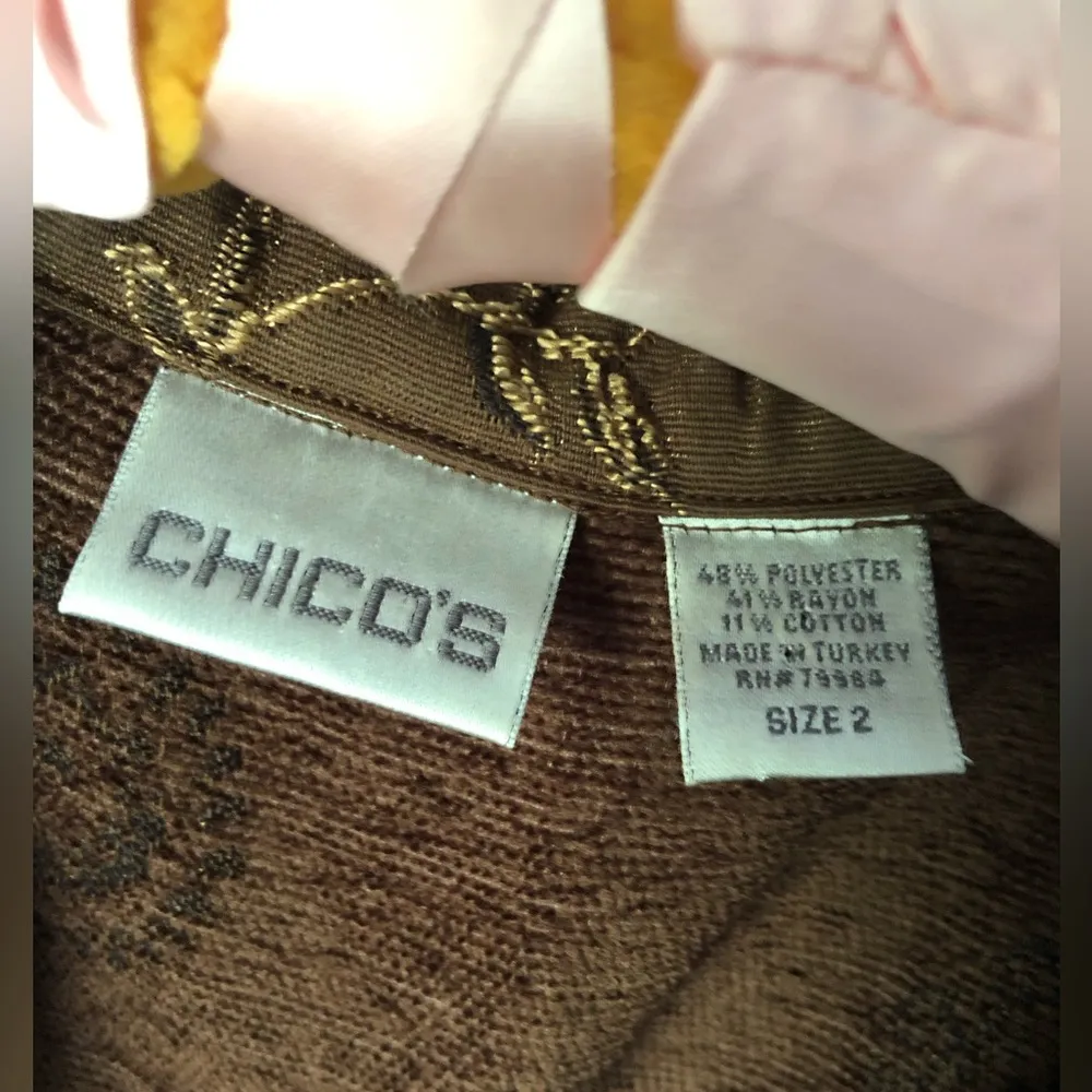 Chico’s Jacket Size 2 (L) Brown Embroidery Floral Paisley Button Front blazer - Image 5