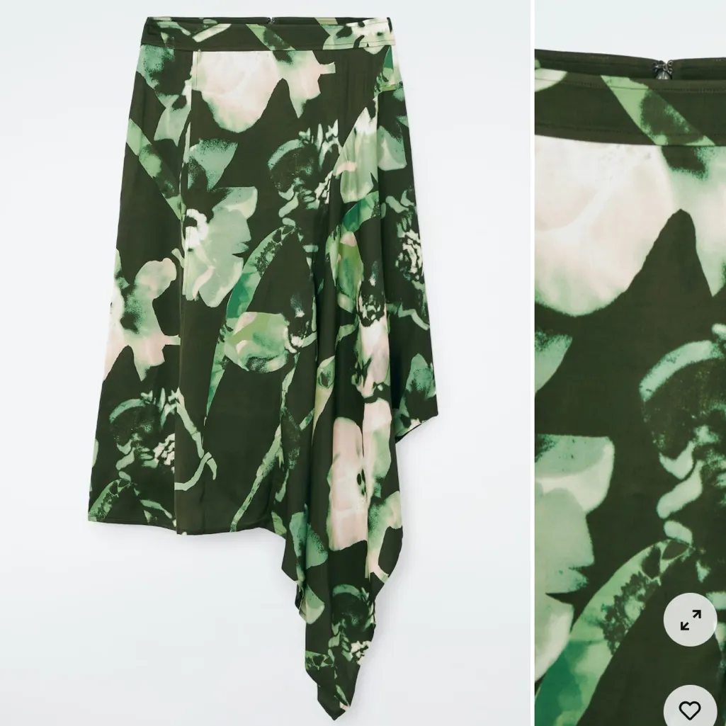 COS DRAPED ASYMMETRIC MIDI SKIRT GREEN FLORAL SZ 10 - Image 2
