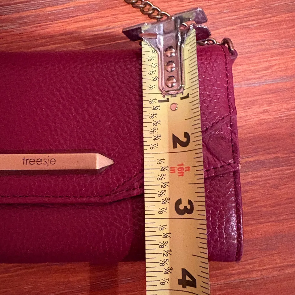 Treesje Burgundy/Deep Red Leather Clutch with Chain Strap - Image 12