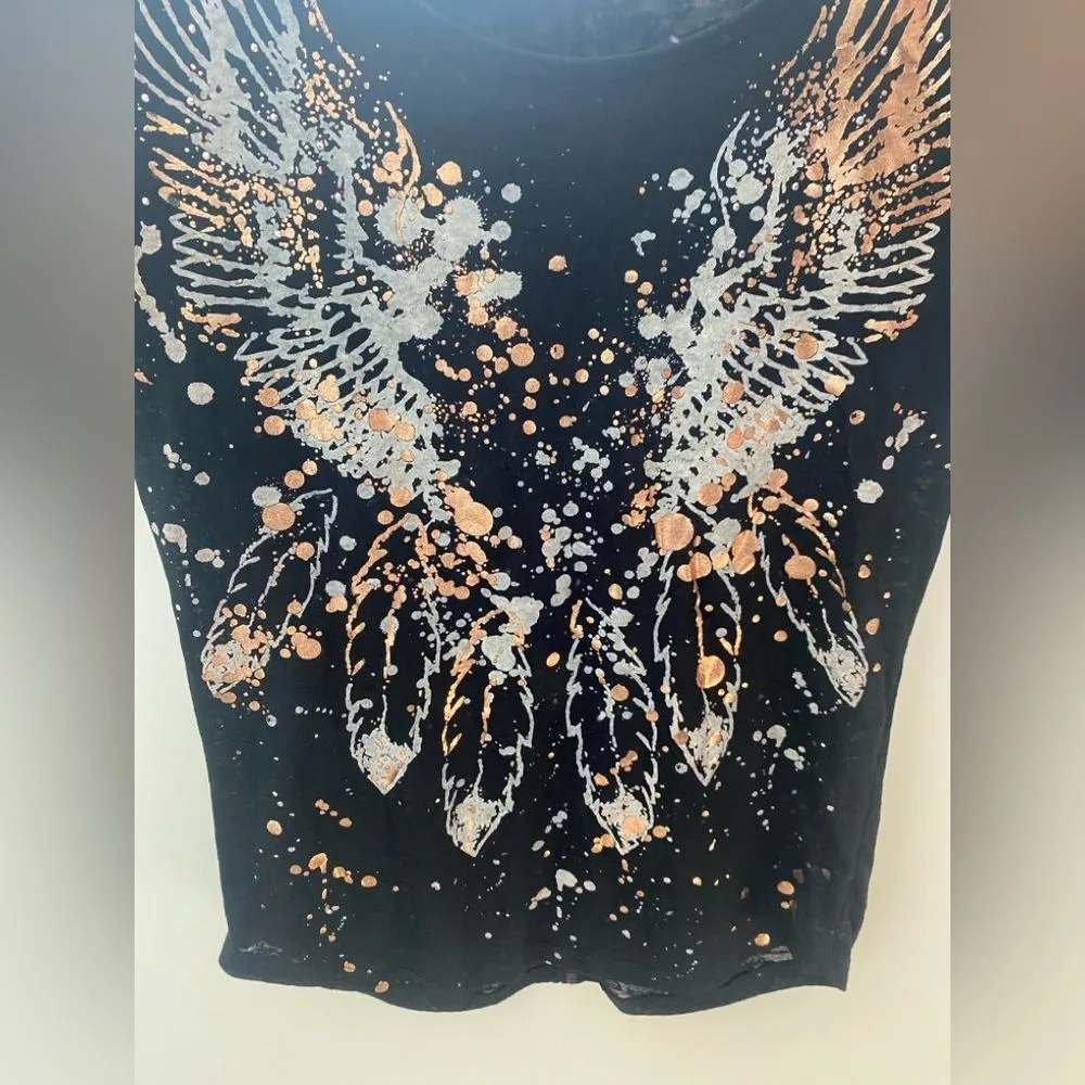 Y2K Vintage Feather Wings Black Burnout Tee T-shirt Women's XS Goth Rocker Angel - Image 3