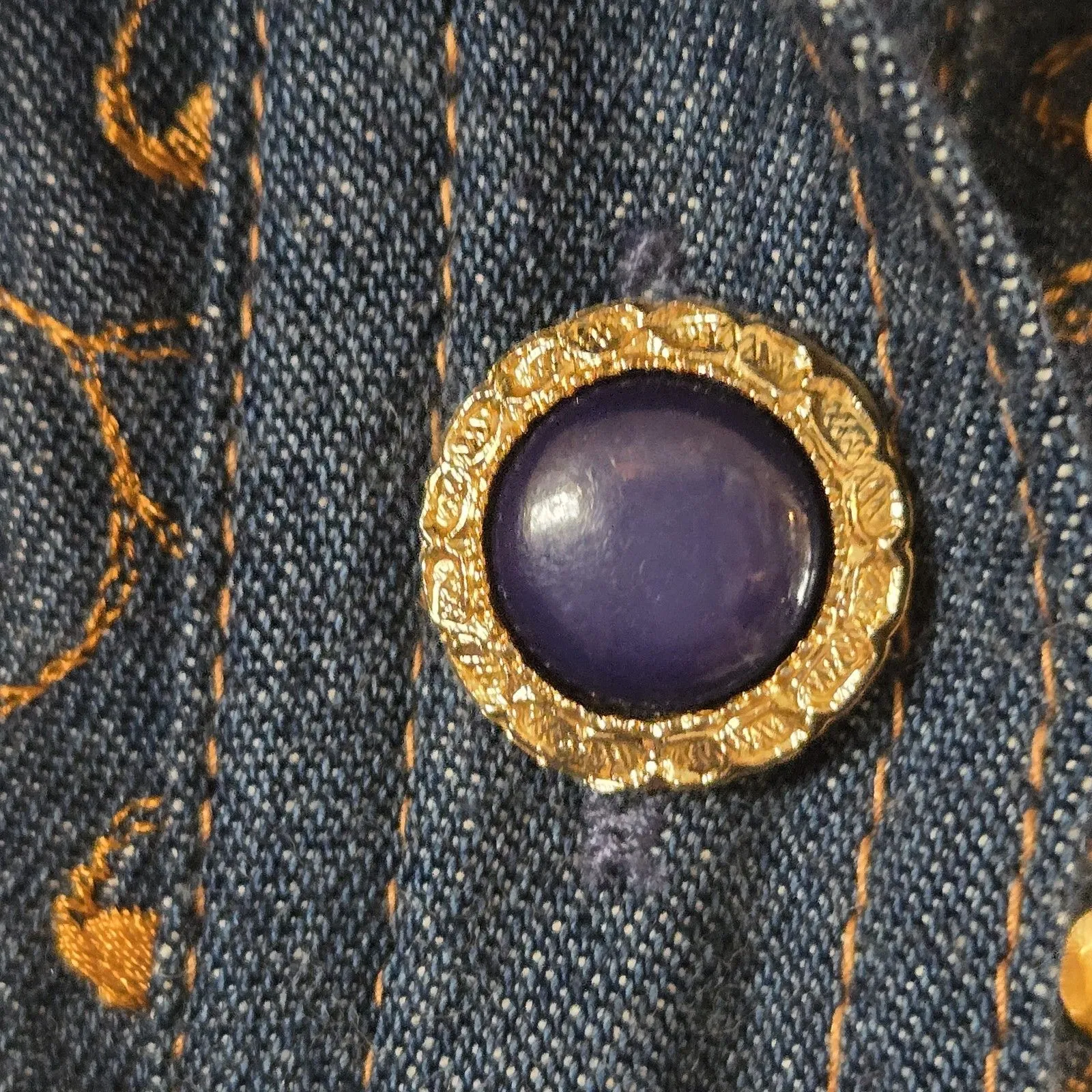 Vintage Country Wear Denim Western Shirt Gold Embroider Sequins Sz 12 Rodeo Chic Blue - Image 8