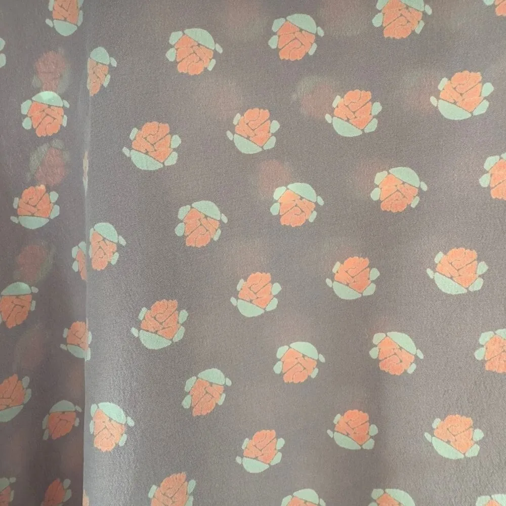 Amanda Uprichard 100% Silk Floral Top Long Sleeve Lightweight Tie V-Neck Preppy - Image 5