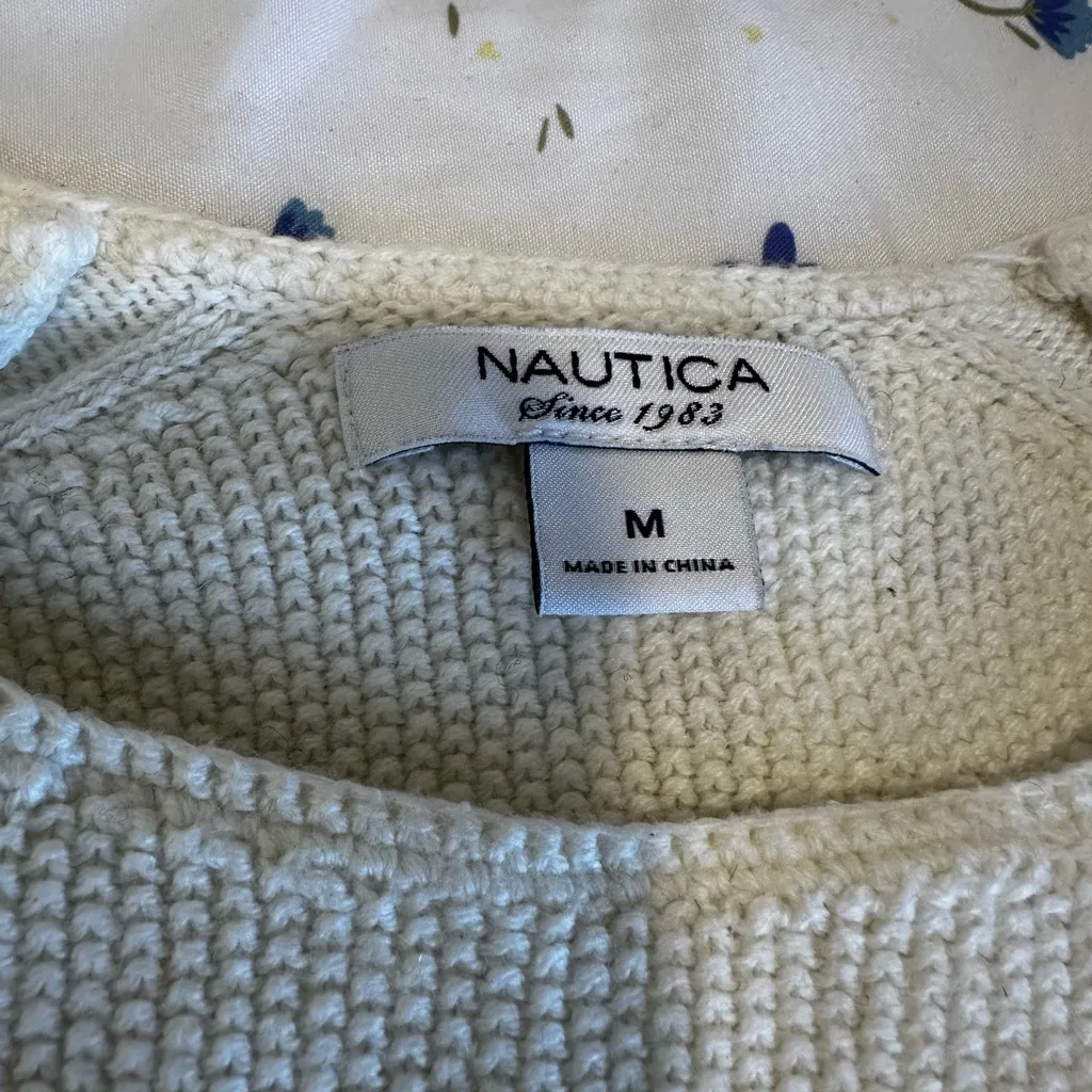 Nautica Womens Sz: M Waffle Knit Preppy Nautical Top Blue Anchor Zipper Accent. - Image 6