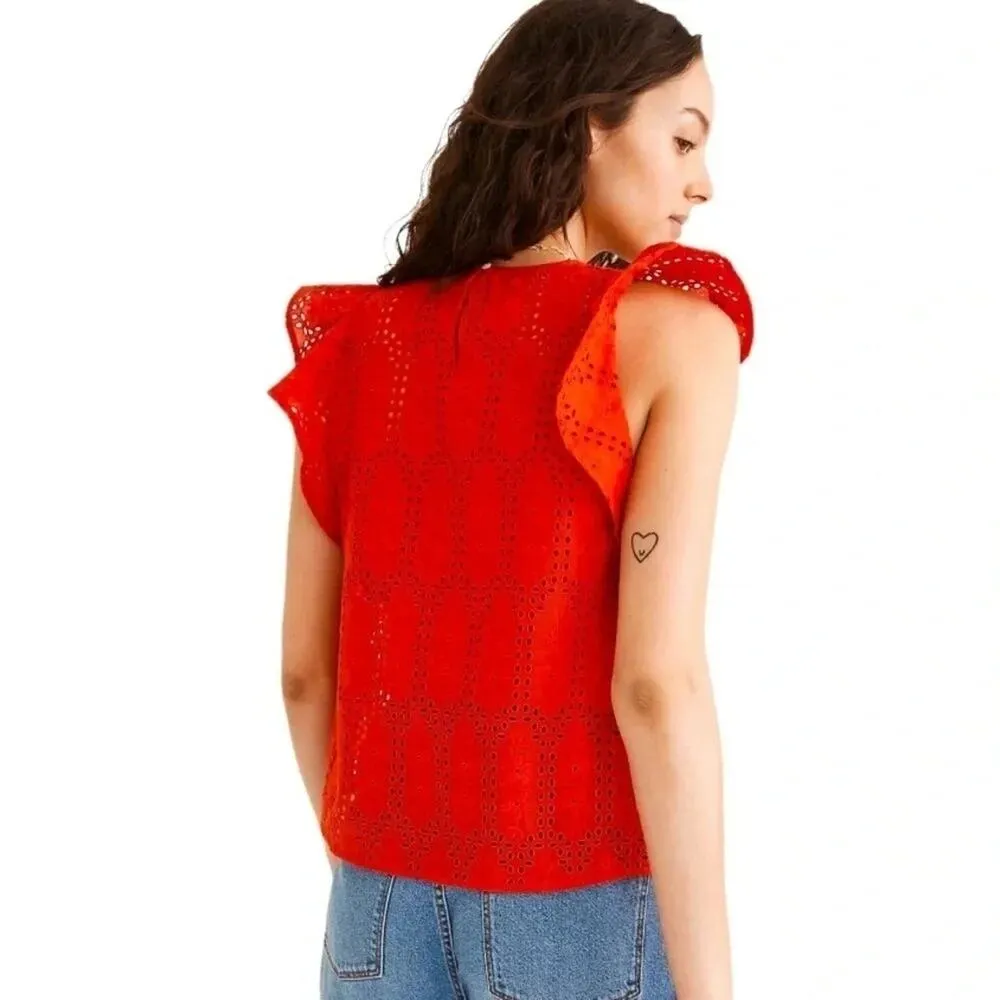 MADEWELL Eyelet Crewneck Flutter-Sleeve Top Size S NWOT - Image 7