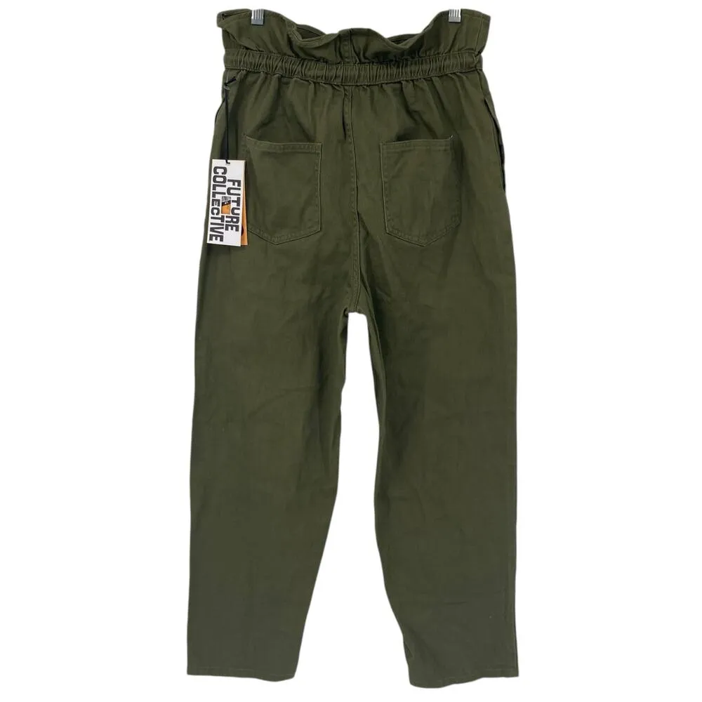 NEW FUTURE COLLECTIVE High Waisted Eyelet Pants Olive Green Size 2 Drawstring - Image 8