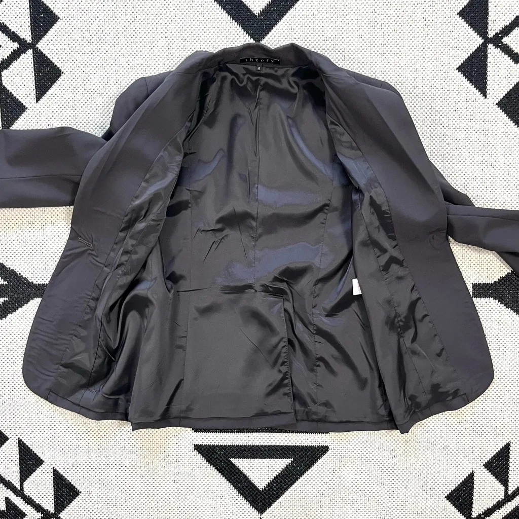 Theory Stretch Wool Single Breasted Blazer in Black Size 0 - Image 12