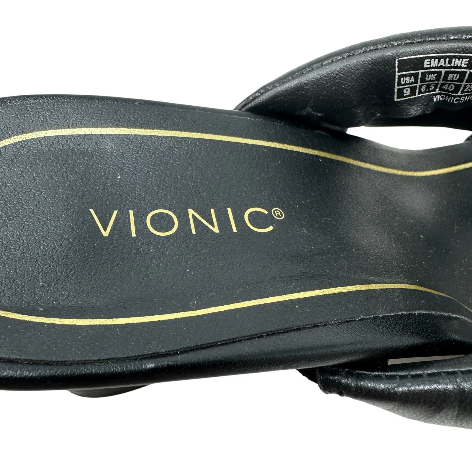 Vionic‎ Emaline Slide Heeled Sandals Double Strap Leather Black Size US 9 - Image 16