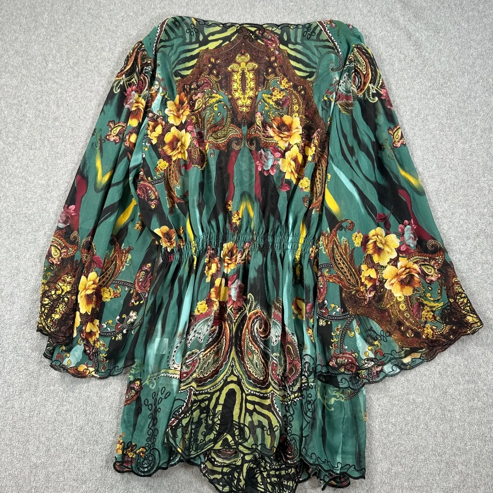 Mushka by Sienna Rose Sheer Bohemian Flare Sleeve Blouse Women's Large Green - Image 10