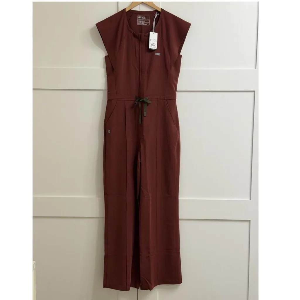 Figs Layton Crewneck Wide Leg ScrubJumpsuit in Walnut, Size Medium - Image 9