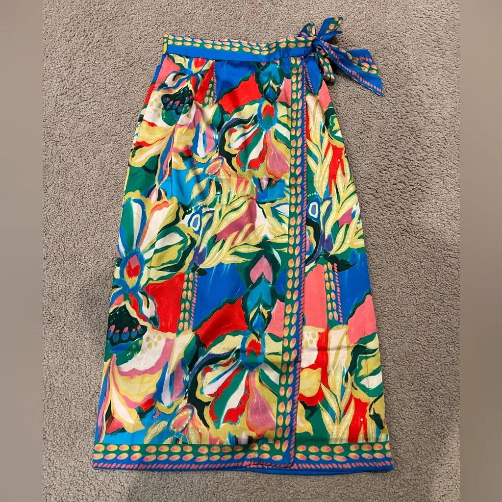 ELIE TAHARI Multicolor Trendy Paisley Floral Wrap Midi Skirt - Image 2