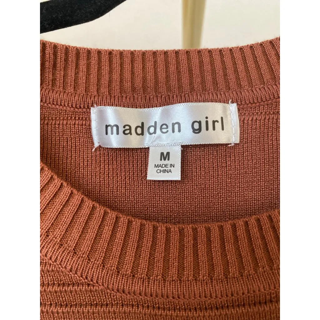 Madden Girl Ribbed Mini Dress Rust Long Sleeve Clean Girl Celebrity Quiet Luxury - Image 4