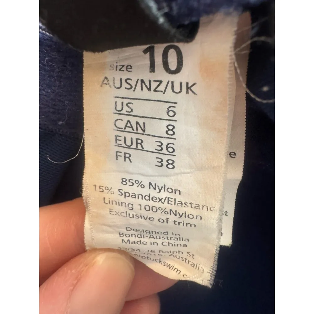 Nip Tuck Swim One Piece Bathing Suit Womens 6 Blue White Striped Ruched Nautical - Image 5