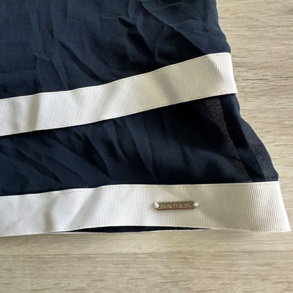 Nautica Tiered Chiffon Top Navy/White L EUC​ - Image 9