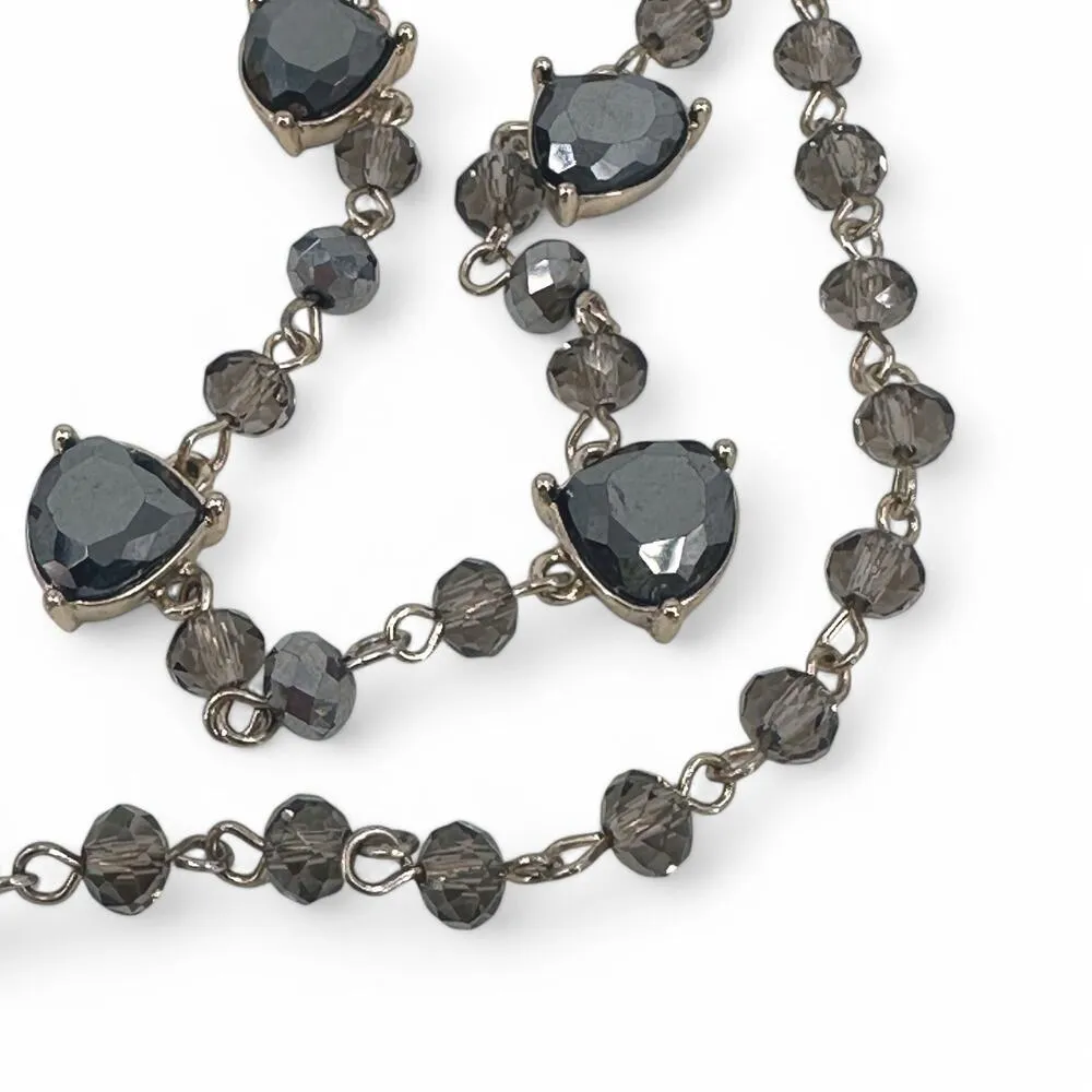 Banana Republic Layered Necklace Gold Tone with Smoke and Hematite Crystal Beads - Image 6