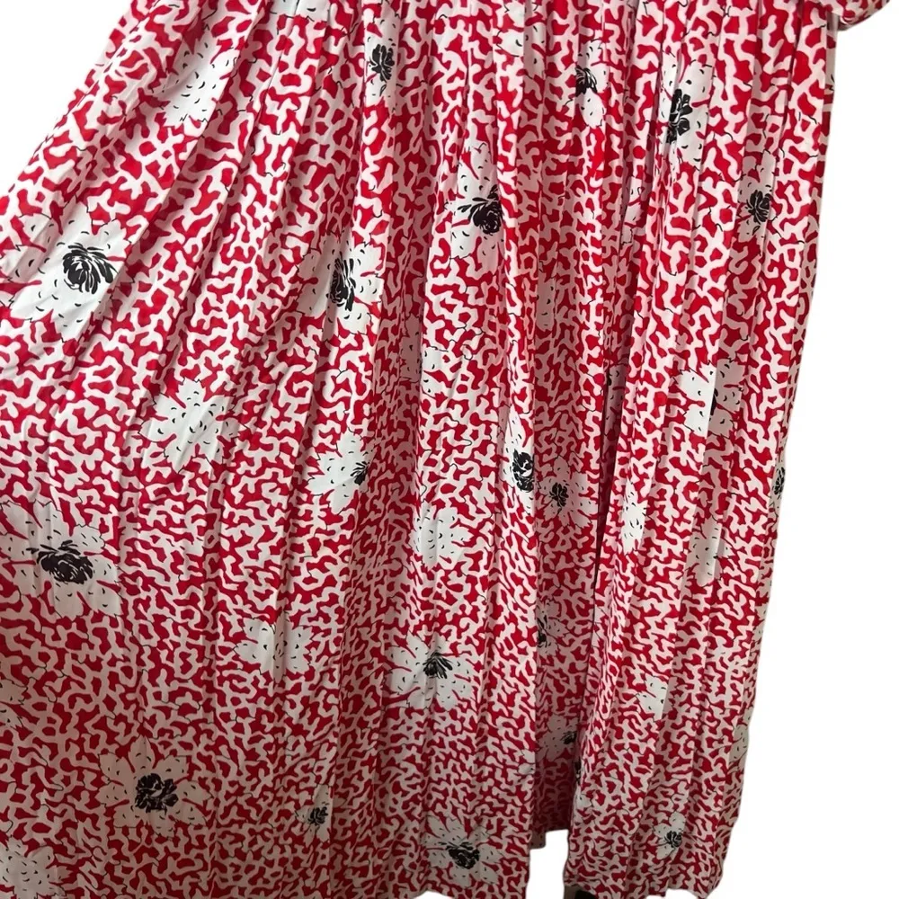 Vintage 80s Miss Oops California Floral Print Midi Dress Flowy Cottagecore Lrg Red Size L - Image 6