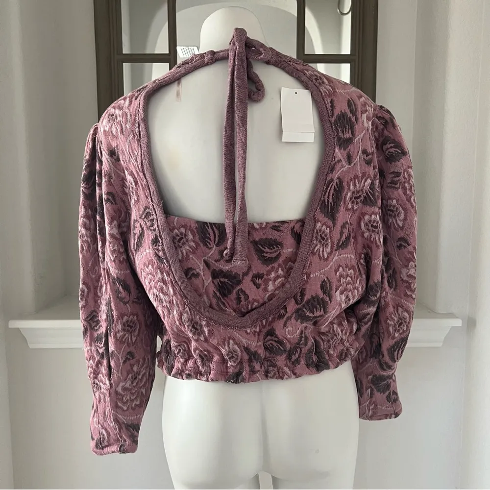 Free People Cropped Top Open Tie Back Pink Combo Sweater Size M New with Tag - Image 10