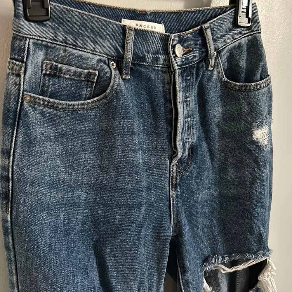 PacSun Women’s High Rise Authentic Ripped Distressed Straight Leg Denim Jean - Image 2