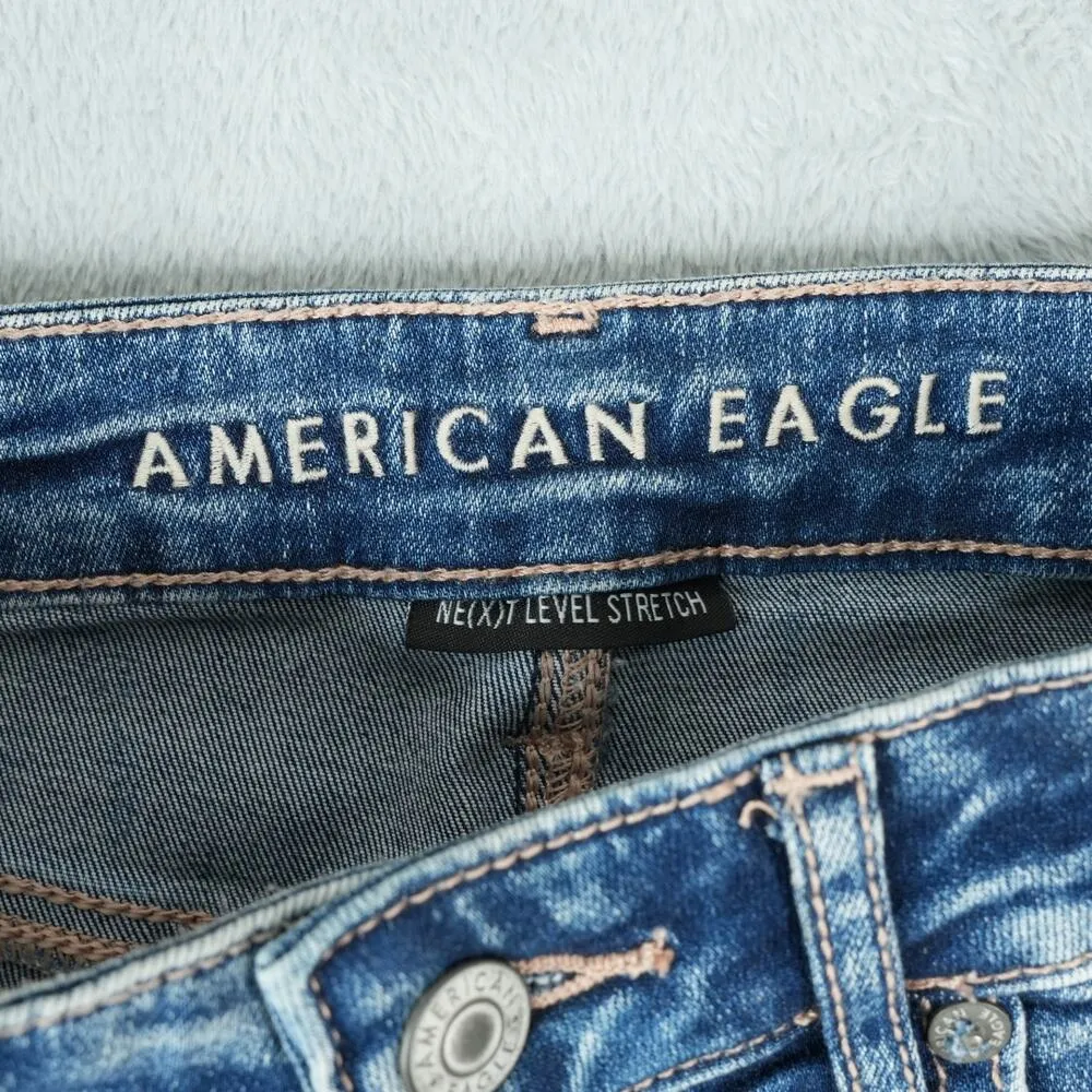 American Eagle Shorts Womens 2 High V Rise Shortie Next Level Stretch Distressed Blue - Image 9
