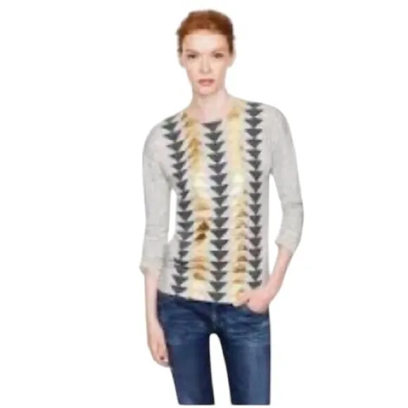 J. Crew Women XS Geometric Chevron Metallic Long Sleeve Sweatshirt Grey &‎ Gold - Image 2