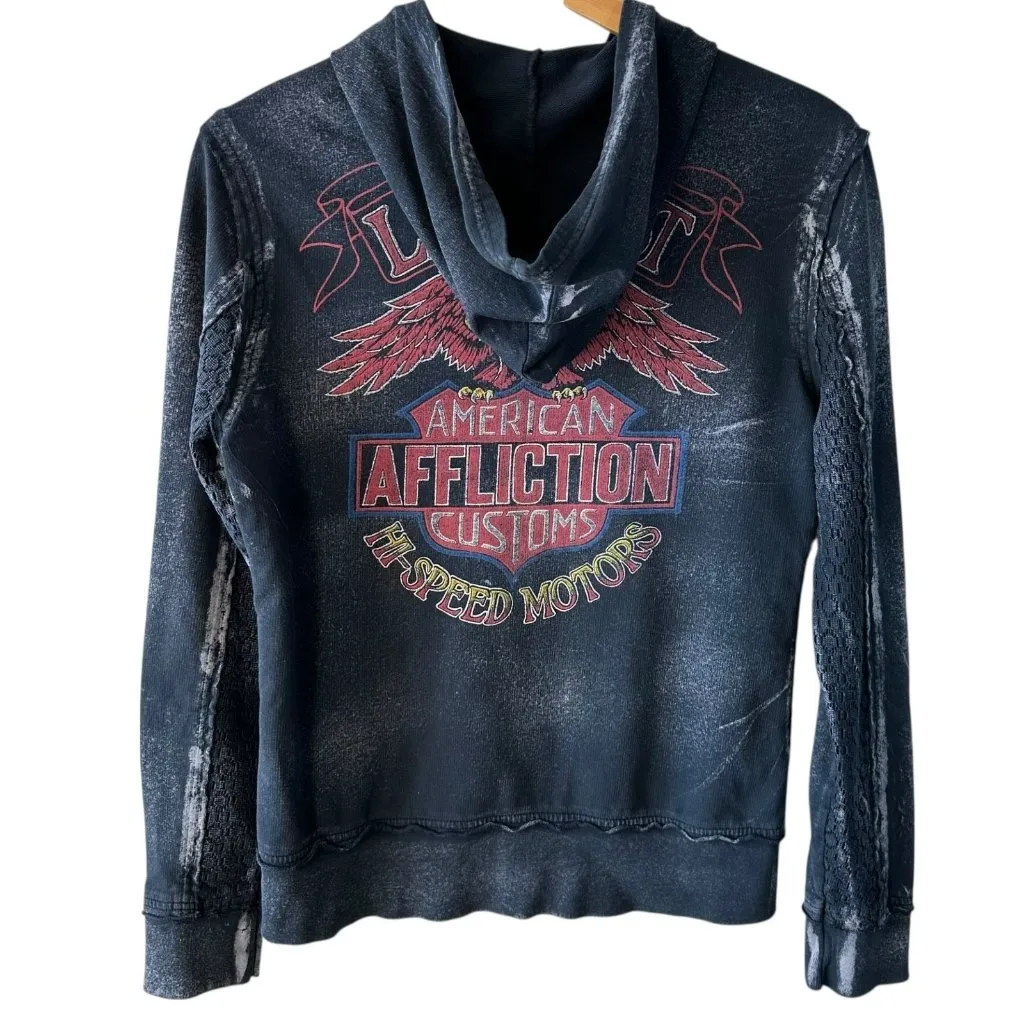 Affliction Live Free Black Eagle Graphic Full Zip Hoodie Jacket Size Medium - Image 5