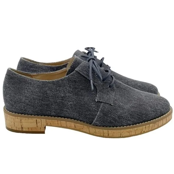 14th & Union Gray Linen Canvas Cork Oxford Lace-Up Loafer Shoe Women's Size 8.5 - Image 7