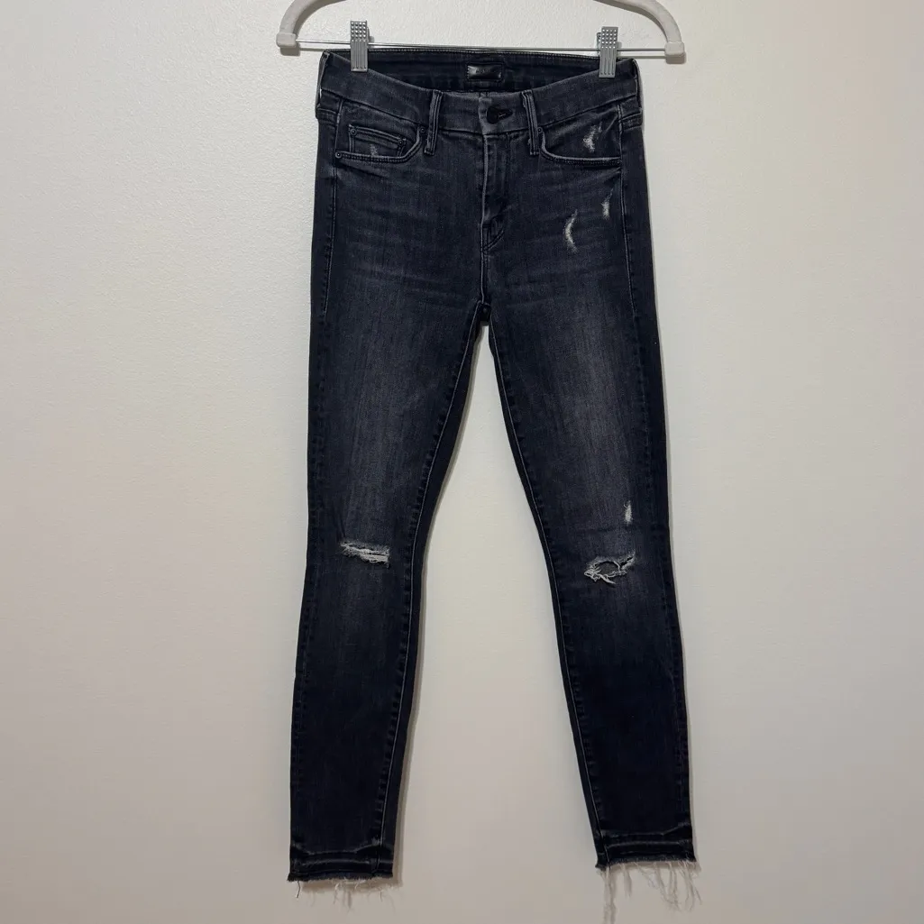 Mother The Undone Hem Looker Ankle in Stealing Shadows Distressed Black Jeans 24 - Image 3