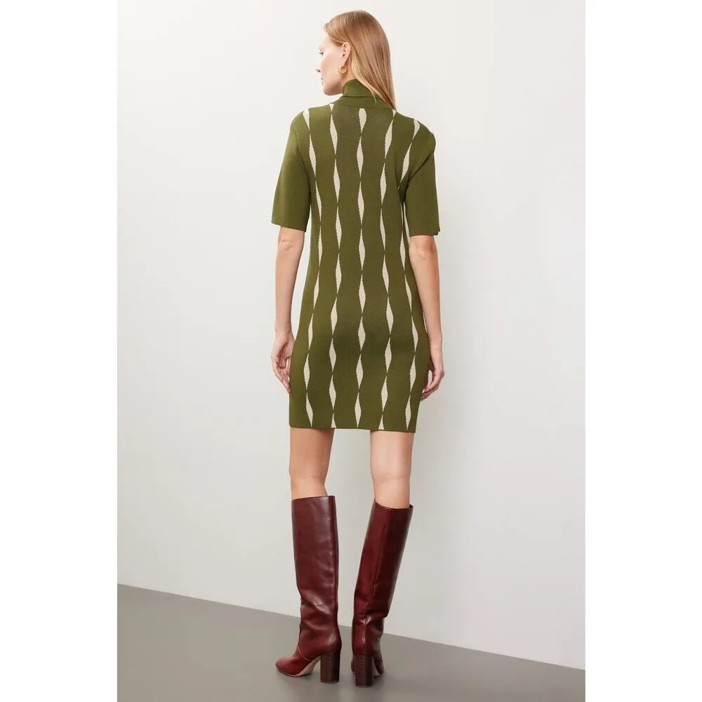 Saunders Collective Green Jacquard Knit Short Sleeve Turtleneck Mini Dress Sz XL - Image 3