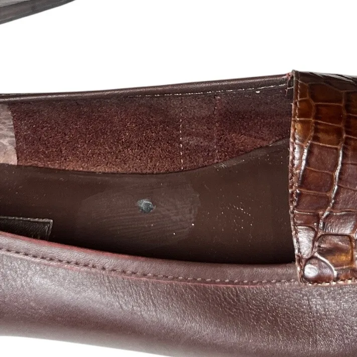 Enzo Angiolini Brown Leather Croc Embossed High Vamp Loafers Women's 10.5N - Image 9